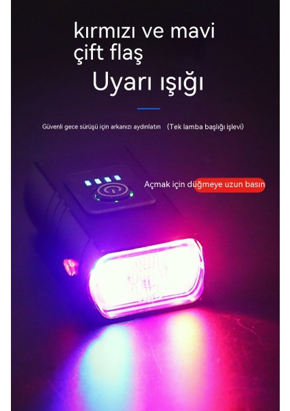Bisiklet Işığı USB Şarj Edilebilir Dış Mekan Su Geçirmez Bisiklet Aydınlatma Far Dağ Bisikleti Işığı (Yurt Dışından)