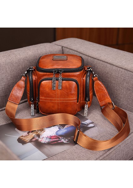 Yeni Retro Moda Kamera Namlu Şeklinde Omuz Crossbody Büyük Kapasiteli Kadın Çantası (Yurt Dışından)