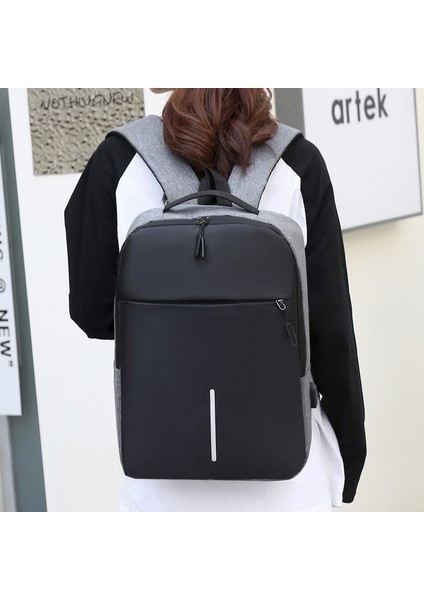 Laptop Çantası Iş Rahat Erkek Sırt Çantası USB Şarj Basit Moda Büyük Kapasiteli Sırt Çantası (Yurt Dışından)