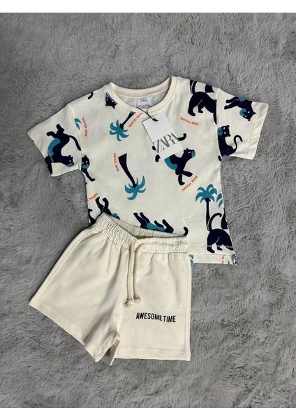 Erkek Çocuk Kaplan Baskılı Tişört Şort Takım