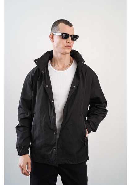 Önü Çıt Çıt Kapamalı Sırtı Baskılı Ayarlanabilir Kapuşonlu Oversize Kalıp Unisex Yağmurluk