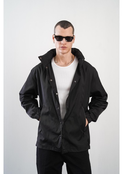 Önü Çıt Çıt Kapamalı Sırtı Baskılı Ayarlanabilir Kapuşonlu Oversize Kalıp Unisex Yağmurluk