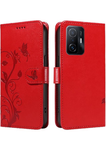 Xiaomi 11T/11T Pro Kabartmalı Kelebek ve Kart Yuvası Cüzdan Kılıf (Yurt Dışından)