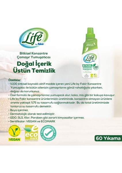 Life By Fakir Vegan Bitkisel Çamaşır Yumuşatıcısı 1500 ml x 2 Adet