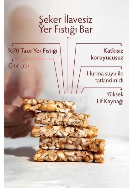 Bercekız Servet Şekerleme Şeker Ilavesiz Yer Fıstığı Krokan Bar 480 gr (24 x 20 Gr) - 24 Lü Paket