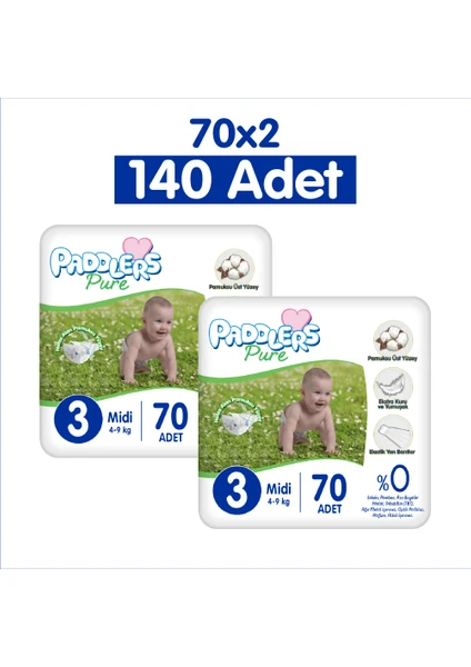 Pure Bebek Bezi 3 Numara Midi 140 Adet 2'li Jumbo Set