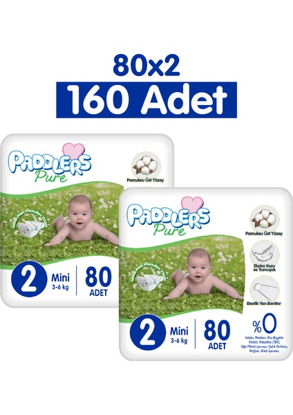 Pure Bebek Bezi 2 Numara Mini 160 Adet 2'li Jumbo Set