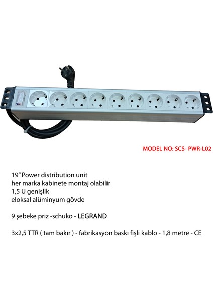 Kabinet Prizi - 19"inch , 9lu Şebeke , Kablolu Power Grubu ( 9XDIN49440 Soketli Schuko Grup Priz ) fiyatları