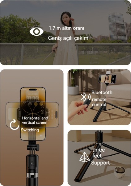 170CM Metre Bluetooth Cep Telefonu Selfie Çubuğu, Hepsi Bir Arada Teleskopik Kamera Tripodu (Yurt Dışından)