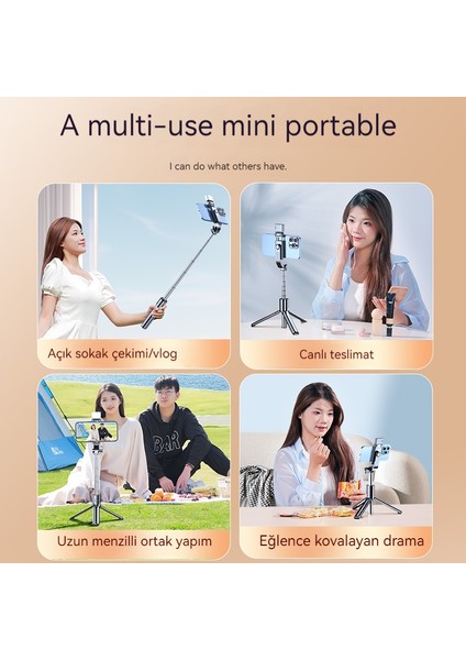 Mini Bluetooth Selfie Çubuğu, Elde Taşınan, Yerde Duran Cep Telefonu Tutucusu, Doldurma Işıklı Fotoğraf Teleskopik Çubuğu (Yurt Dışından)