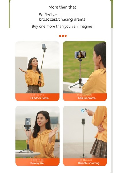 1 Metre Cep Telefonu Bluetooth Selfie Çubuğu Hepsi Bir Arada Teleskopik Fotoğraf Kamera Standı (Yurt Dışından)