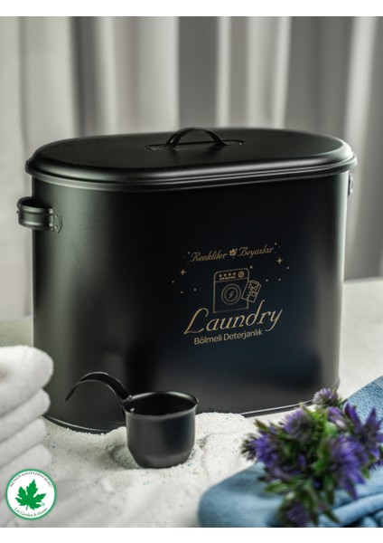 Lin Metal Bölmeli Metal Kapaklı Ölçekli Deterjanlık, Toz Deterjanlık Saklama, Banyo Düzenleyici, (Laundry Baskılı) LN1258