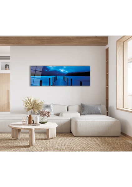 Gece Rıhtım Manzara Panoramik Cam Tablo, Modern Ev Ofis Yatak Odası Duvar Dekoru, Hediyelik Tablo