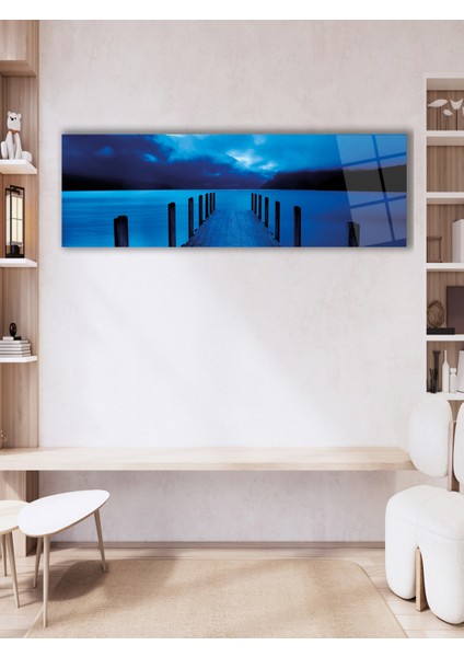 Gece Rıhtım Manzara Panoramik Cam Tablo, Modern Ev Ofis Yatak Odası Duvar Dekoru, Hediyelik Tablo