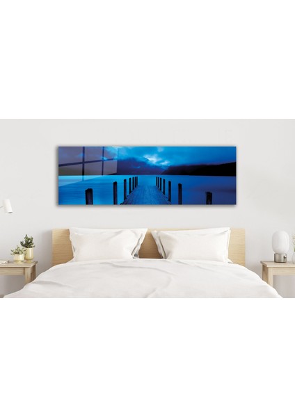 Gece Rıhtım Manzara Panoramik Cam Tablo, Modern Ev Ofis Yatak Odası Duvar Dekoru, Hediyelik Tablo