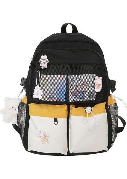 Taze ve Tatlı Sırt Çantası Üniversite Tarzı Çok Cepli Öğrenci Okul Çantası Büyük Kapasiteli Sevimli Sırt Çantası - Siyah (Yurt Dışından)
