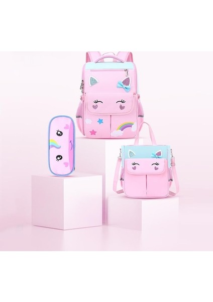 Oloey Ilkokul Öğrencileri Büyük Kapasiteli Omurga Koruma Sırt Çantası Üç Parçalı Set (Yurt Dışından)