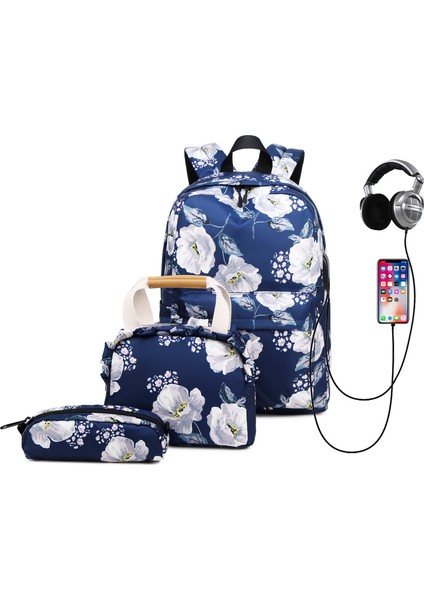 Kız Lise Üniversite Öğrencisi Sırt Çantası/ortaokul Öğrencisi Büyük Kapasiteli Okul Çantası, Üçlü Set DL166 (Yurt Dışından)