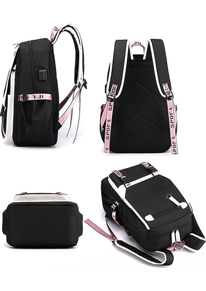 Yucama 21L Kız Sırt Çantası Ortaokul Öğrencisi Okul Çantası, USB Şarj Portlu - Beyaz Siyah - Mavi - Siyah (Yurt Dışından) fiyatları