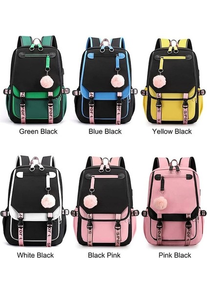 Yucama 21L Kız Sırt Çantası Ortaokul Öğrencisi Okul Çantası, USB Şarj Portlu - Beyaz Siyah - Mavi - Siyah (Yurt Dışından) fırsatları