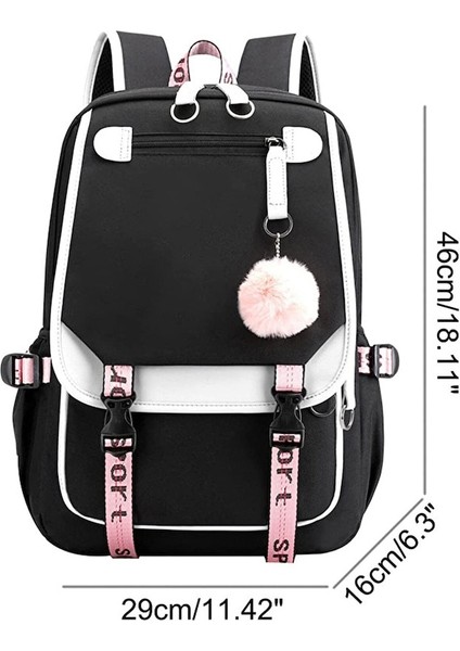 Yucama 21L Kız Sırt Çantası Ortaokul Öğrencisi Okul Çantası, USB Şarj Portlu - Beyaz Siyah - Mavi - Siyah (Yurt Dışından) indirimleri