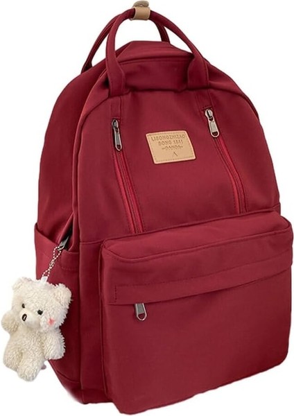 Heamor Büyük Kapasiteli ve Çok Bölmeli Kumaş Okul Çantası Seyahat Hediyesi Naylon Omuz Çantası Sırt Çantası, Siyah, 32 12 42CM - Şarap Kırmızısı (Yurt Dışından) indirimleri