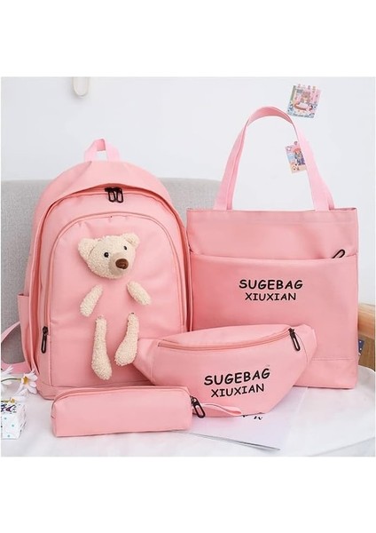 Yucama 4 Parça Öğrenci Okul Çantası Seyahat Sırt Çantası Büyük Kapasiteli Dayanıklı Ortaokul Öğrencilerinin Okul Çantası - Pink (Yurt Dışından) fırsatları
