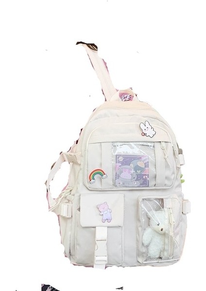 Sırt Çantası Kadın Basit Ortaokul Sırt Çantası Trendy Moda Ortaokul Lise Kolej Okul Çantası-Beyaz (Yurt Dışından)