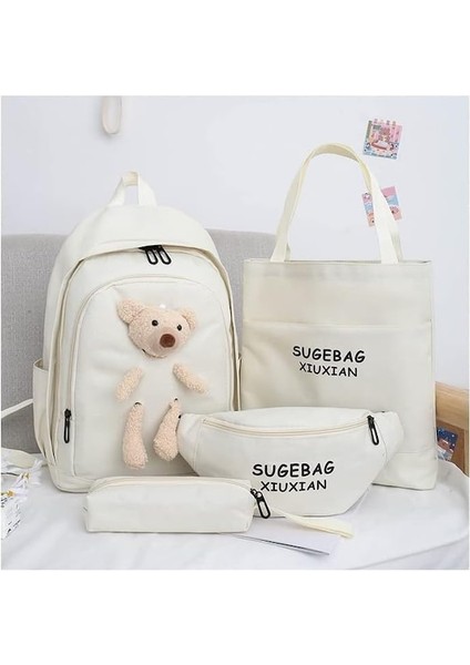 Yucama 4 Parça Öğrenci Okul Çantası Seyahat Sırt Çantası Büyük Kapasiteli Dayanıklı Ortaokul Öğrencilerinin Okul Çantası - White (Yurt Dışından)
