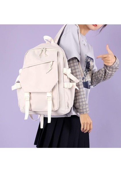 Yucama Genç Kız Sırt Çantası Ortaokul Öğrencileri Okul Çantası Açık Sırt Çantası Büyük Kapasiteli Ortaokul Okul Çantası - Beige (Yurt Dışından) fiyatları
