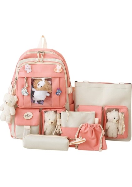 Heamor Kawaii Sırt Çantası 5 Adet Set Estetik Okul Çantaları 17IN Rozet ve Kolye Ile Sevimli Kitap Çantası, Omuz Çantası, Kalem Kutusu, Bez Çanta, Küçük Çanta - Pink (Yurt Dışından) fiyatları