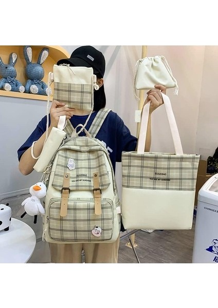 Yucama Sırt Çantası 5 Parça Ekose Tarzı Büyük Kapasiteli Çapraz Çantalar Omuz Çantaları Kalem Kılıfları Kozmetik Çantaları - Khaki (Yurt Dışından) fiyatları