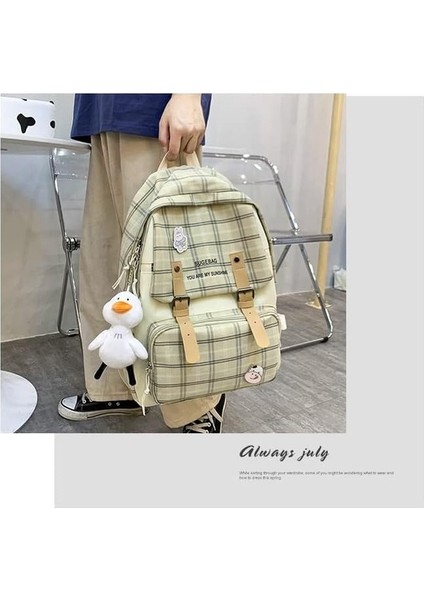 Yucama Sırt Çantası 5 Parça Ekose Tarzı Büyük Kapasiteli Çapraz Çantalar Omuz Çantaları Kalem Kılıfları Kozmetik Çantaları - Khaki (Yurt Dışından) modelleri