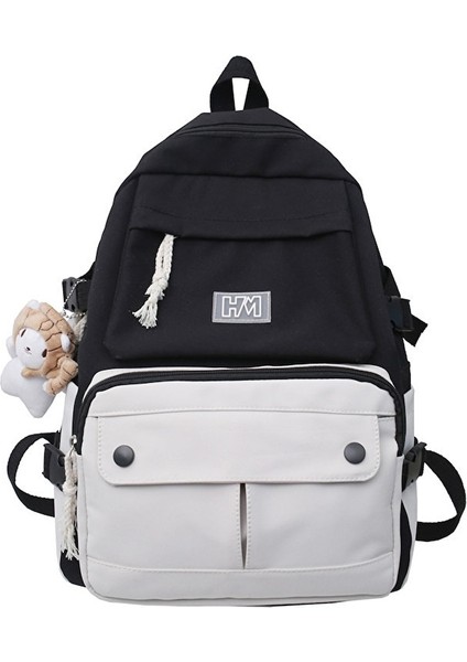 Yucama Runningman Kontrast Renkli Unisex Okul Sırt Çantası - Siyah (Yurt Dışından)