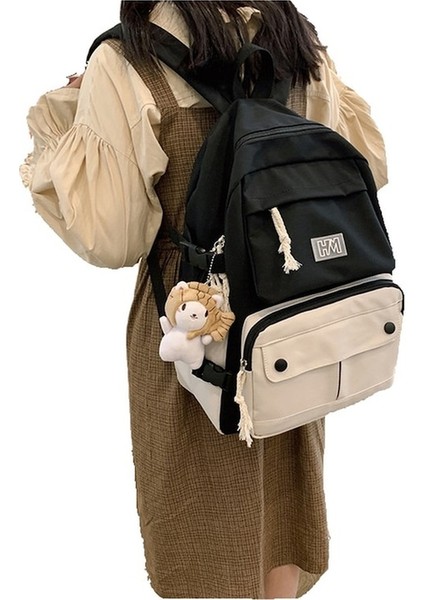 Yucama Runningman Kontrast Renkli Unisex Okul Sırt Çantası - Siyah (Yurt Dışından) fiyatları