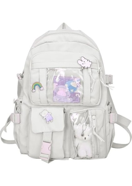 Heamor Kawaii Sırt Çantası Kawaii Çocuk Sırt Çantası Sevimli Peluş Pin Aksesuarları Ile Büyük Günlük Sırt Çantası Kızlar Için Sevimli Gizli Sakli Konusmalar Genç - White (Yurt Dışından)