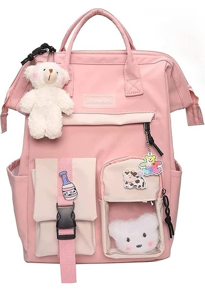 Heamor Sevimli Aksesuarlarla Kawaii Sırt Çantası Kawaii Pin Büyük Kapasiteli Kız Okul Çantası Sırt Çantası Çok Cepli Asılı Ayı - Pembe (Yurt Dışından)