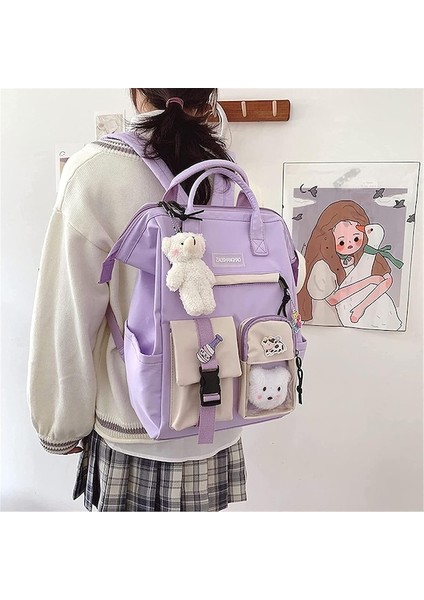 Heamor Sevimli Aksesuarlarla Kawaii Sırt Çantası Kawaii Pin Büyük Kapasiteli Kız Okul Çantası Sırt Çantası Çok Cepli Asılı Ayı - Pembe (Yurt Dışından) fiyatları