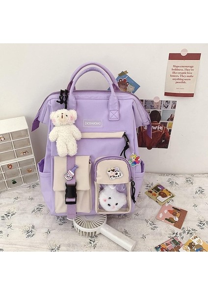 Heamor Sevimli Aksesuarlarla Kawaii Sırt Çantası Kawaii Pin Büyük Kapasiteli Kız Okul Çantası Sırt Çantası Çok Cepli Asılı Ayı - Pembe (Yurt Dışından) modelleri