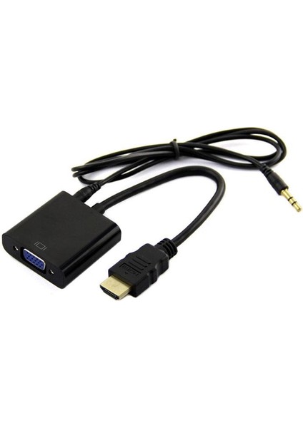 HDMI To VGA Çevirici Donma Takılma Yapmaz Dönüştürücü Kablo + Ses Kablosu Destekli