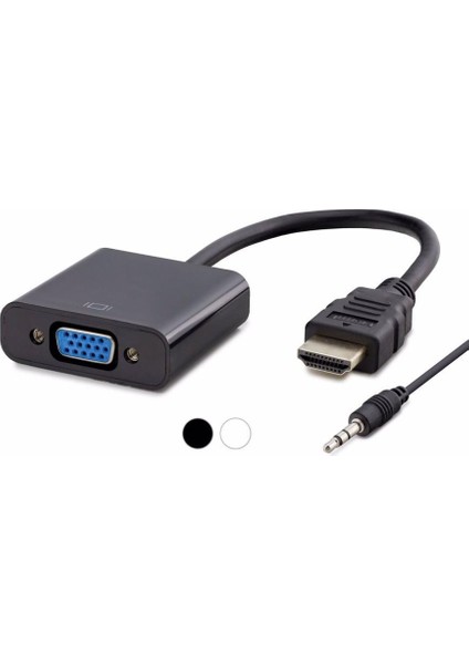 HDMI To VGA Çevirici Donma Takılma Yapmaz Dönüştürücü Kablo + Ses Kablosu Destekli