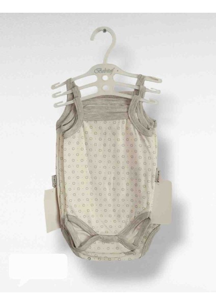 Kız Bebek 3'lü Askılı Body Gri Ekru Renk Sim Detaylı Çıtçıtlı Zıbın