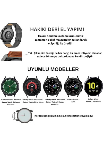 Samsung Galaxy Watch Kordon Watch 7 6 5 4 / Pro Watch 6 Classic 40MM 43MM 44MM 47MM Watch 5 / Watch 5 Pro 40 44 45 Watch 4 40 42 44 46MM 20MM Yeşil Deri Kordon