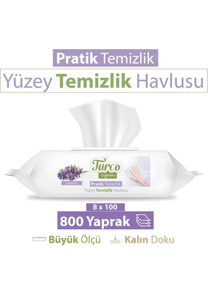 Doğadan Pratik Yüzey Temizlik Havlusu Lavanta 8x100 (800 Yaprak)