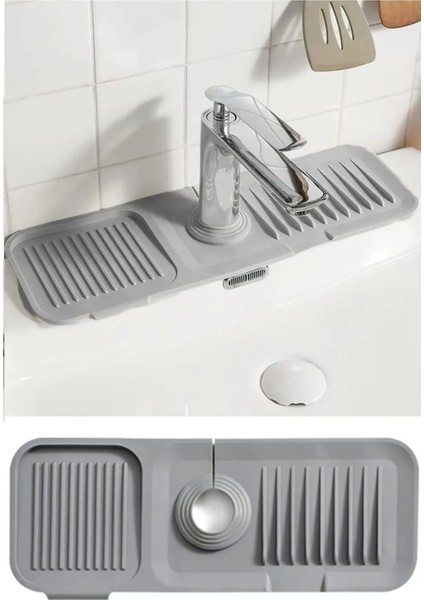 Elastik Musluk Matı Su Tutucu Düzenleyici Kaydırmaz Taban Organizer Mutfak Banyo Lavabo