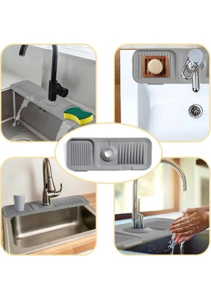 Elastik Musluk Matı Su Tutucu Düzenleyici Kaydırmaz Taban Organizer Mutfak Banyo Lavabo fırsatları