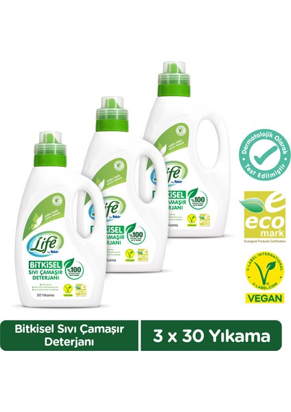 Life by Fakir Vegan Bitkisel Sıvı Çamaşır Deterjanı 1500 ml x 3 Adet