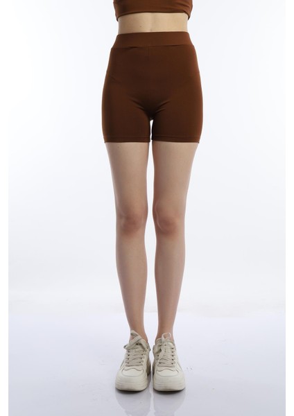 Kadın Slim Fit Allegro Kumaş Şort Kahverengi