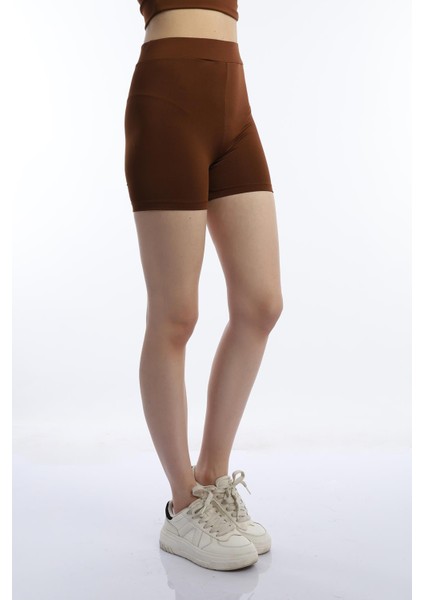 Kadın Slim Fit Allegro Kumaş Şort Kahverengi