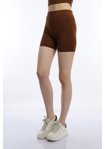 Kadın Slim Fit Allegro Kumaş Şort Kahverengi